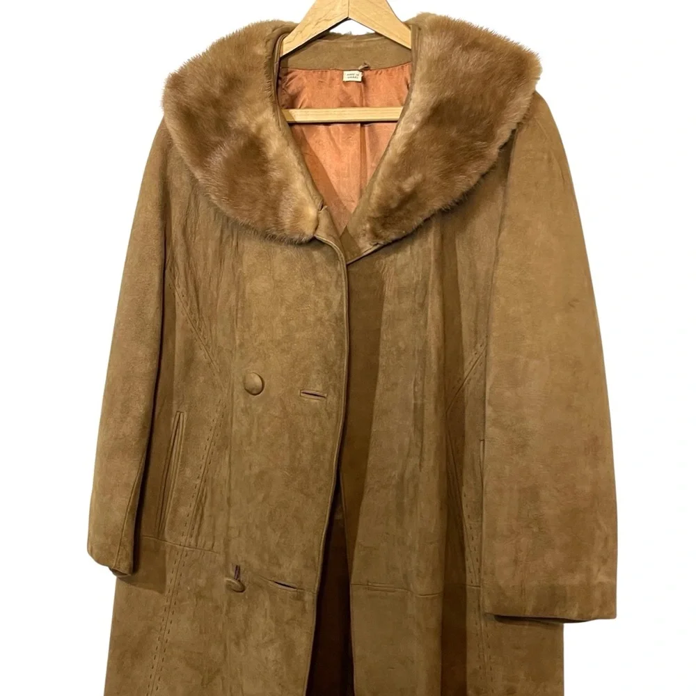 Vintage Begedor Tan Suede Mink Fur Collar Coat